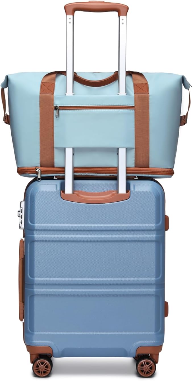 Kono Luggage Set 4 Piece Carry On Lightweight PC+ABS Hardside Luggage with TSA Lock Spinner Wheels Carry On Suitcase Apricot Blue