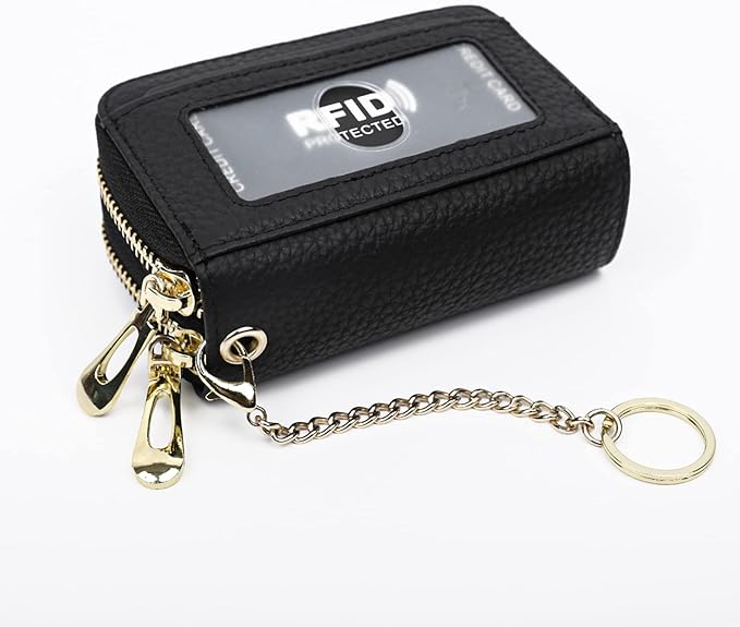 imeetu RFID Credit Card Holder, Small Leather Zipper Card Case Wallet for Women
