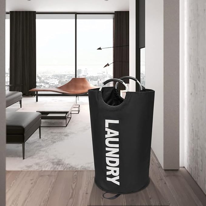 90L Large Laundry Basket, Freestanding Tall Clothes Hamper, Collapsible Laundry Bag, Black