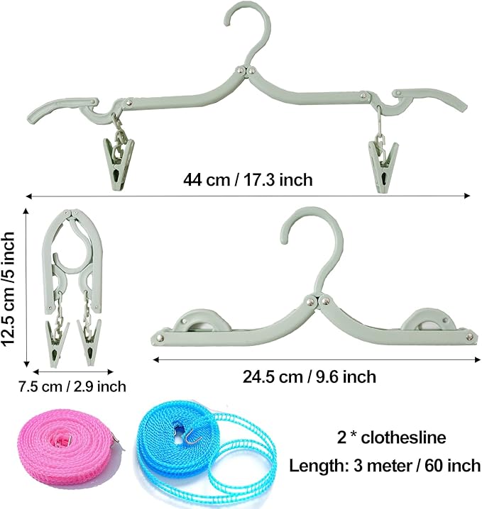 24 PCS Travel Hangers,Portable Folding Clothes Hangers with Clips,Foldable Clothes Drying Rack for Travel,Plastic Foldable Non Slip Clothing Hangers,4 Colors