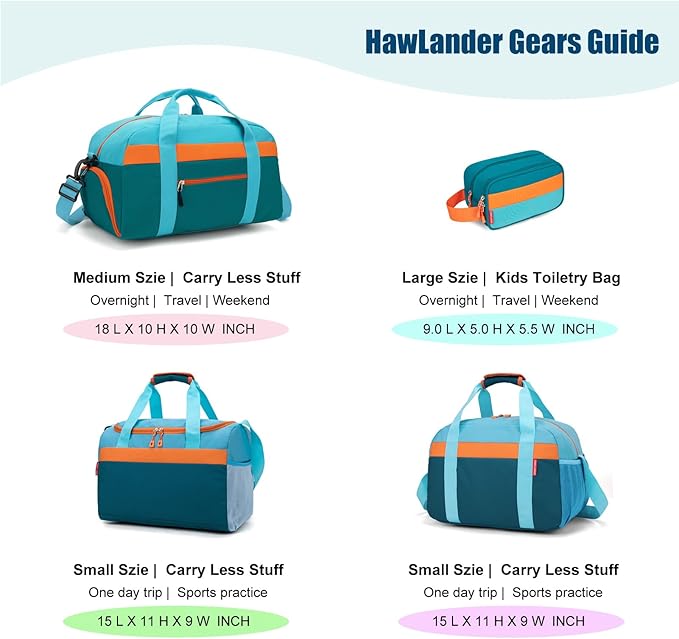 HawLander Large Kids Duffle Bag for Travel, Overnight, or Weekender, 22" inch (Teal Blue)