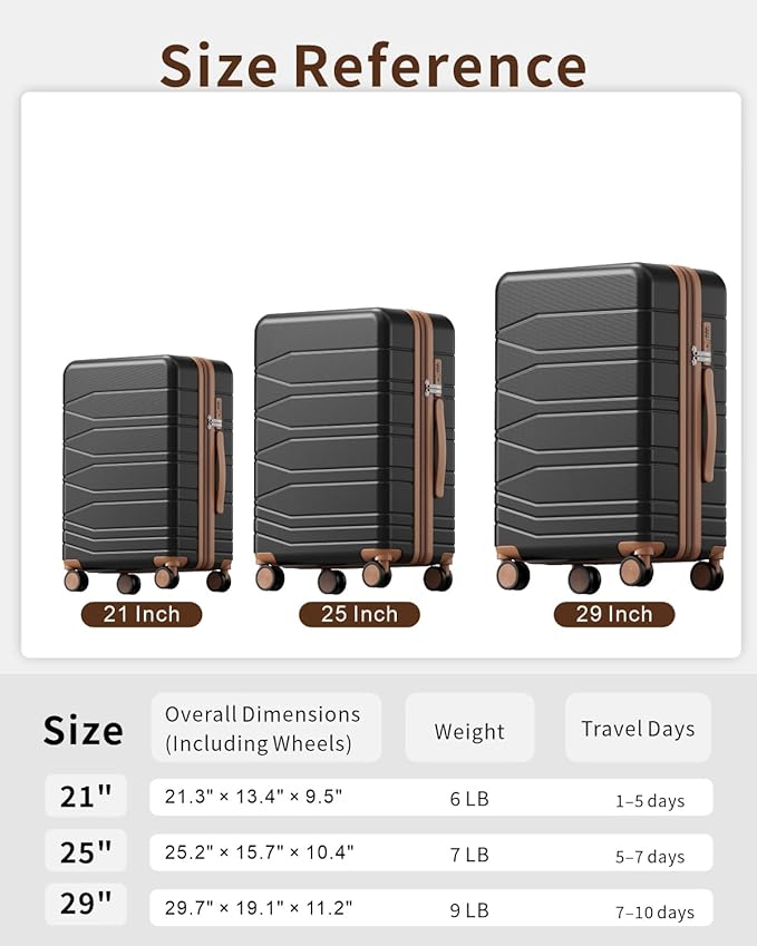3 Piece Luggage Set, 21/25/29 Inch Expandable Luggage Sets with Spinner Wheels, ABS+PC Hardshell Suitcases, Suitcase Set with YKK Zipper, TSA Lock & 3 Tags