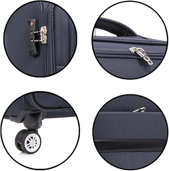 Lispin Luggage Set Softshell Expandable 4 Piece Suitcase with Wheels Softside Lightweight Travel Carry on Luggage (Dark Blue + Fabric + 3-piece)