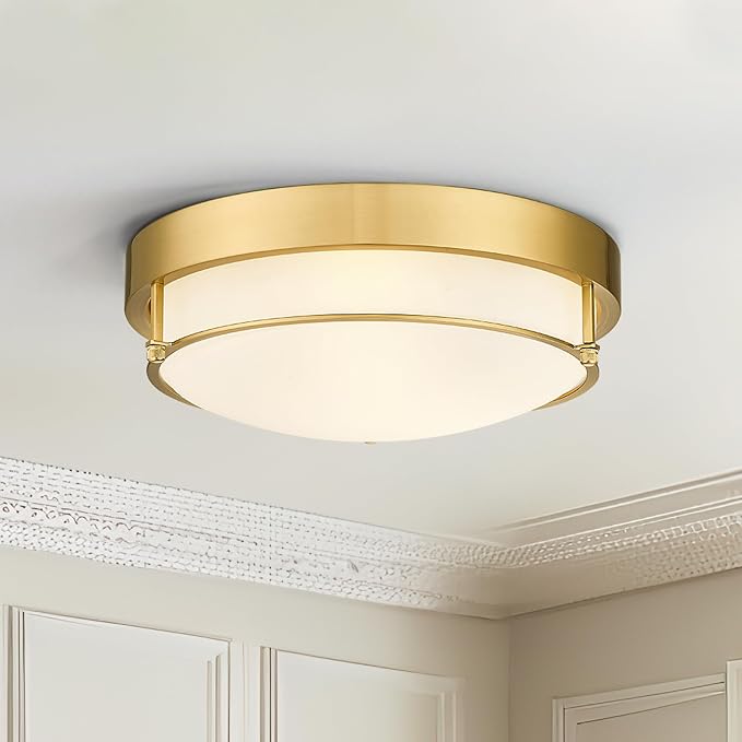 12 inch Flush Mount Light Fixture, 2-Light Modern Ceiling Light with Polished Gold Finish for Hallway Kitchen Laundry Bedroom, 4822-PG | Polished Gold,2 E26 sockets,Close to Ceiling Light for bedroom,hallway,kitchen,entryway