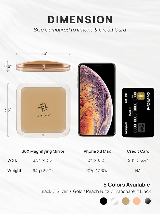 OMIRO Folding Compact Mirror, 1X/30X Magnification 3½” Pocket Size Square Hand Mirror for Travel Makeup (Gold)