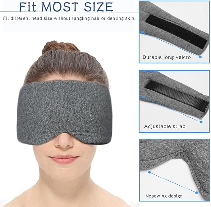 Sleep Mask for Men Women,100% Cotton Sleep Eye Mask with Fully Adjustable Strap, 100% Light Blocking Eye Mask for Sleeping, 0 Pressure Eye Covers for Travel Yoga Nap (Black)