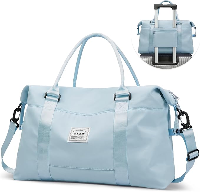 BAGAIL Travel Duffel Bag, Weekender Bags for Women, Overnight Gym Carry On Tote Bag with Wet Pocket, Hospital Mom Bag for Labor and Delivery - Light Blue