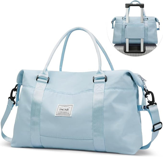 BAGAIL Travel Duffel Bag, Weekender Bags for Women, Overnight Gym Carry On Tote Bag with Wet Pocket, Hospital Mom Bag for Labor and Delivery - Light Blue