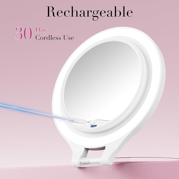 Magnifying Mirror with Light 30X/1X, Double Sided travel mirror with light, Rechargeable makeup mirror with 3 color setting Adjustable stand Lighted mirror Vanity Portable Desk Cosmetic Mirror