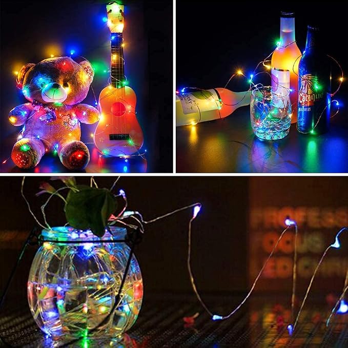 2 Pack LED Fairy Lights Battery Operated 20FT 60 LEDs Silver Wire String Lights Twinkle Lights Starry Fairy Lights for Bedroom Christmas Wedding Party Indoor Outdoor Decorations, Multicolor