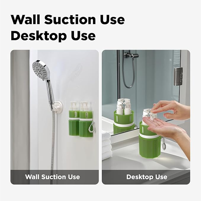 Travel Bottles for Toiletries, TSA Approved Travel Shampoo and conditioner Bottles with Suction Cups, Green