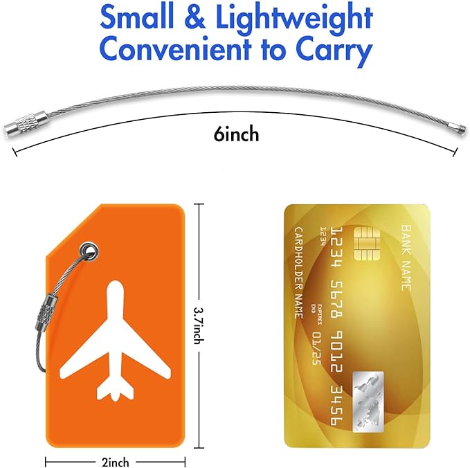 8pack Luggage Tags for Suitcases with Name ID Card， Quickly Spot Luggage Identifier Tags, Flexible Silicone Name Tags for Backpacks, Suitcases, Travel Bags, Baggage, Cruise (Orange)