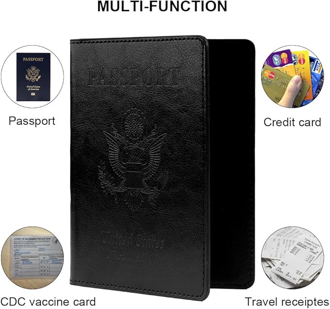 Passport Holder, Passport Cover, Passport Holder for Women, 2 Pack Travel Passport Wallet, Leather Passport Case, Passport Protector International Travel Must Haves Accessories, Black+Pink