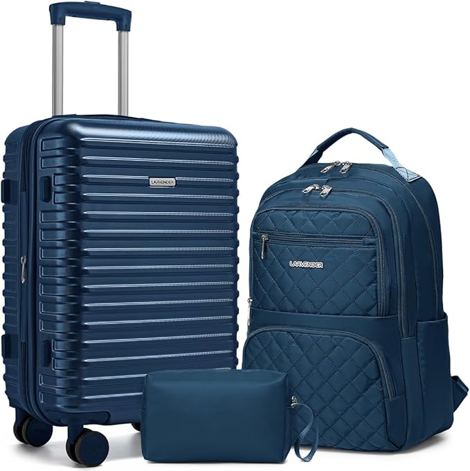 LARVENDER Carry on Luggage 22x14x9 Airline Approved, 20 Inch Expandable Hardside Suitcase with Wheels TSA Lock, PC+ABS Lightweight Carry on Suitcases for Women and Men, Dark Blue