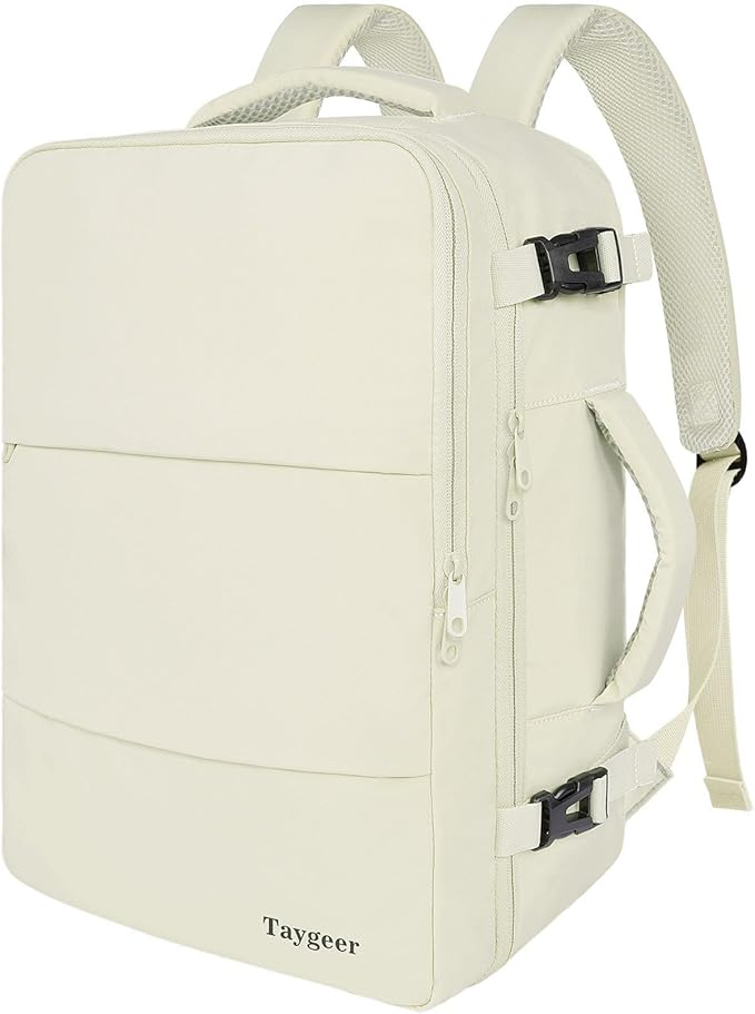 Taygeer Large Travel Backpack, 17 inch Laptop Backpack for Women, Airline Approved Personal Item Mochila, 40l Lightweight Luggage Carryon Work Bag for friend and Ladies Business Travel Hiking, Beige
