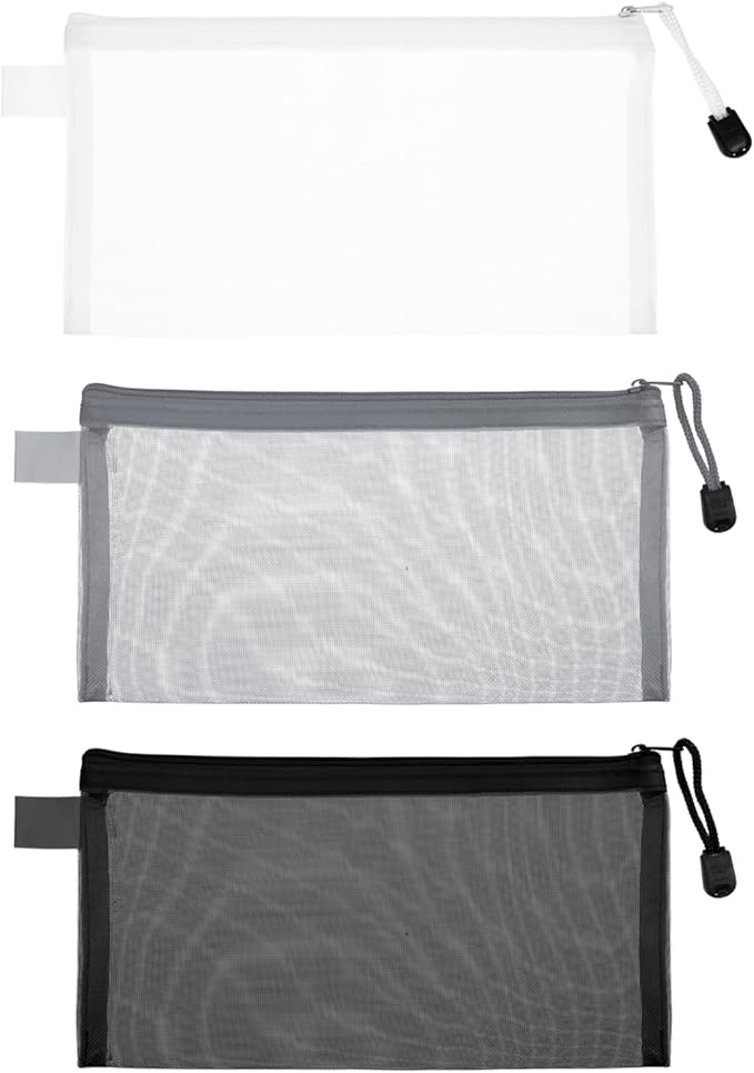 3 Pack Zipper Mesh Pouch, Multipurpose Nylon Mesh Cosmetic Bag, Portable Mesh Zipper Pouch Pencil Case, Toiletry Bag Organizing Pouches for Travel, for Daily or Travel to Keep Small Items, 3 Colors