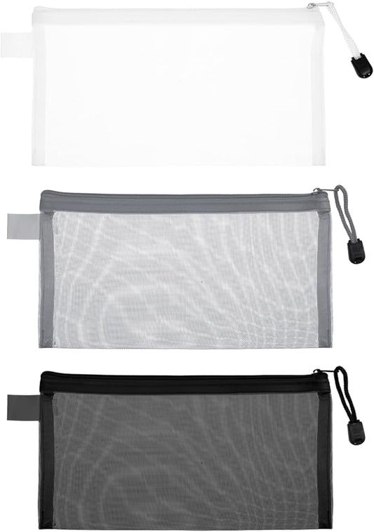 3 Pack Zipper Mesh Pouch, Multipurpose Nylon Mesh Cosmetic Bag, Portable Mesh Zipper Pouch Pencil Case, Toiletry Bag Organizing Pouches for Travel, for Daily or Travel to Keep Small Items, 3 Colors