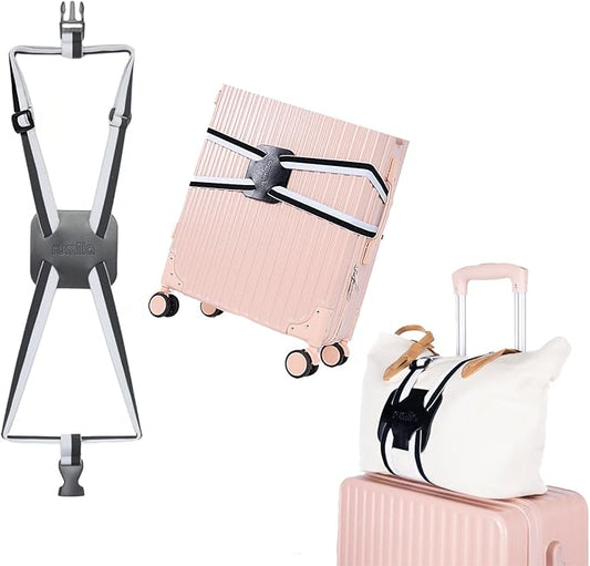 Luggage Straps for Suitcases, Travel Accessories to Connect Two Suitcase, Add A Bag Luggage Strap for Carry On Luggages Adjustable Buckle Belt (White/Black-1pcs)