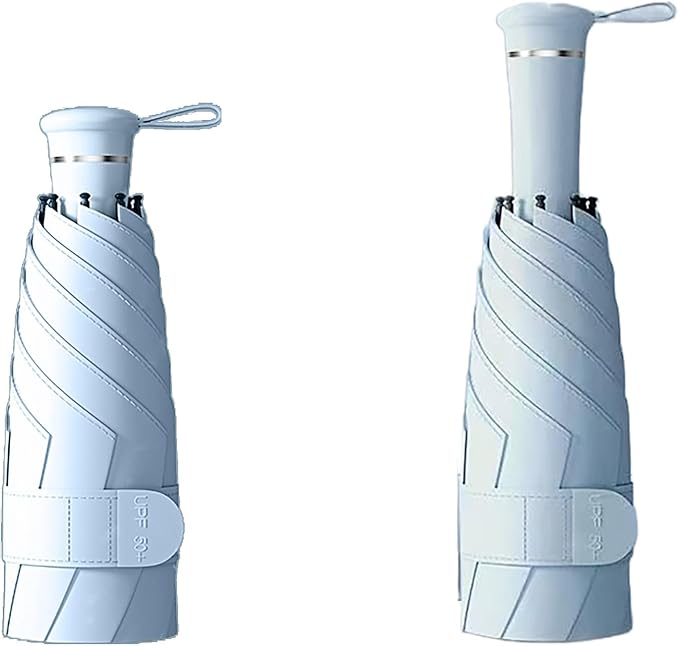Mini Folding Travel Umbrella with Built-in Hidden Telescoping Handle,Teflon Coating, UPF 50+,UV Protection,Compact Lightweight Portable,6 Ribs Design,Small,Sun/Rain,Women/ Kids/Girls,Backpack Car