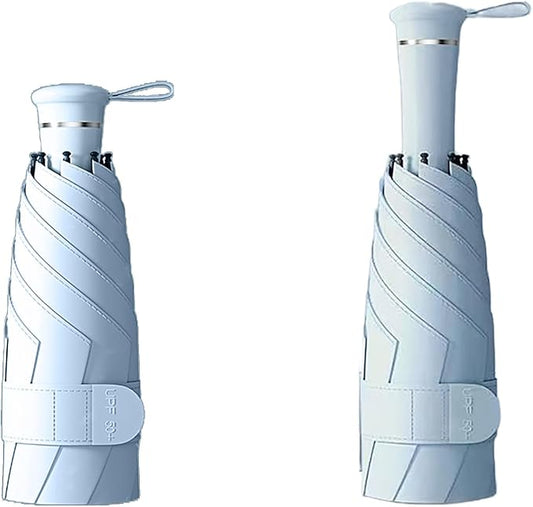 Mini Folding Travel Umbrella with Built-in Hidden Telescoping Handle,Teflon Coating, UPF 50+,UV Protection,Compact Lightweight Portable,6 Ribs Design,Small,Sun/Rain,Women/ Kids/Girls,Backpack Car