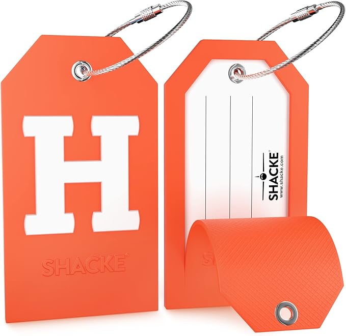 Shacke Initial Luggage Tag with Full Privacy Cover and Stainless Steel Loop – (Letter H)