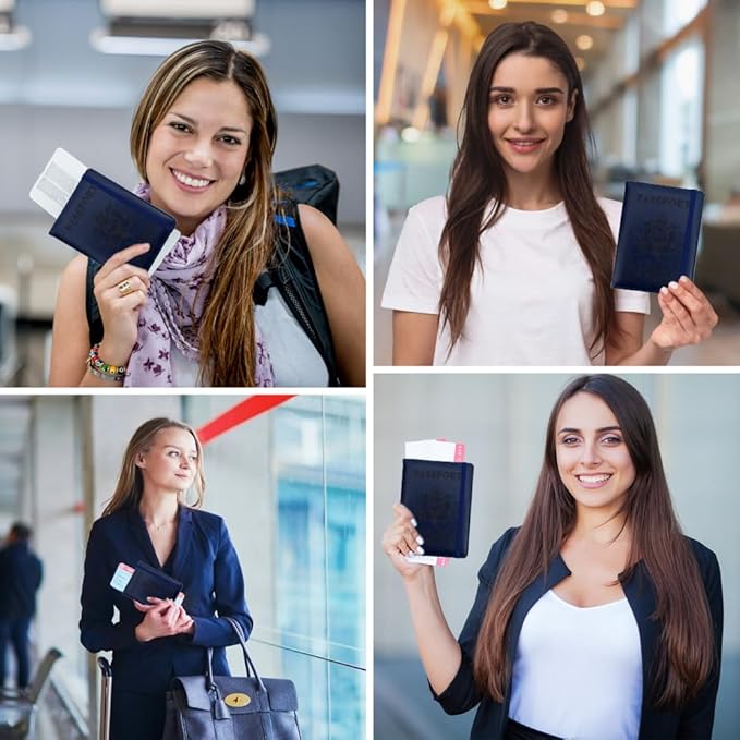 Passport Holder for Travel, Passport Holde Passport Cover Wallet Travel Passport Holders Must Haves for Women Men, PU Leather Passport Book Card Holder Case,Travelling Essentials, Deep Blue
