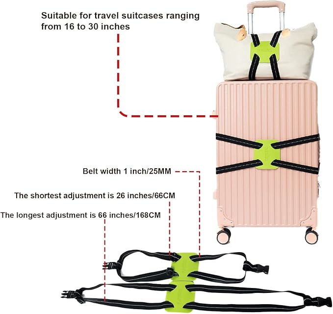 Luggage Straps for Suitcases, Travel Accessories to Connect Two Suitcase, Add A Bag Luggage Strap for Carry On Luggages Adjustable Buckle Belt (Black/Green-1pcs)