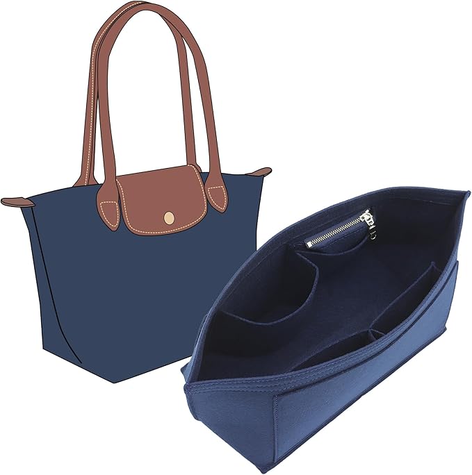 Fit Longchamp Organizer Insert, for Long Champ Le Pliage M Bag Handbag Women, with Cup Holder, Medium/Dark Blue