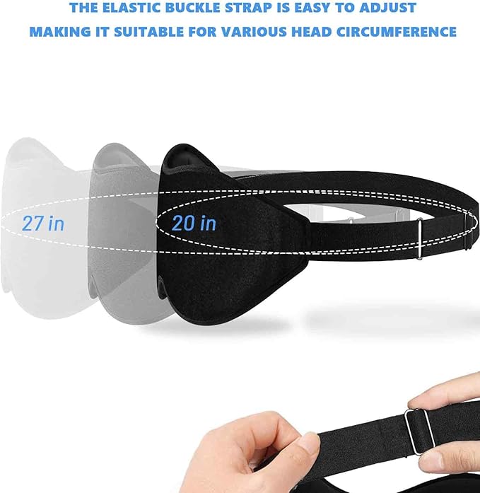 Sleep Eye Mask for Men Women, Sleeping Mask for Side Sleeper, Travel Blackout Night Blindfold Eye Shade Cover with Adjustable Strap (Black-3D)