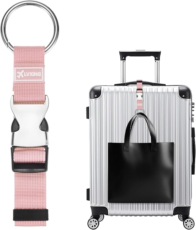 M METERXITY 1-Pack Add A Bag Luggage Strap, Adjustable Suitcase Belt for Connecting Luggage/Backpack/Jacket, Carry Strap with Ring Buckle [Pink]