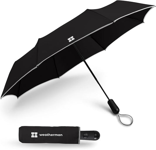 Weatherman Umbrella - Premium Small Compact Mini Umbrellas for Traveling - Windproof Umbrellaas Resists Up to 45 MPH Winds - Traveling Umbrellasa for Rain, Wind, Purse, Pocket, Backpack, Car - Portable Travel Umbrellas Easy Auto Open Close w/ Strong Fi...