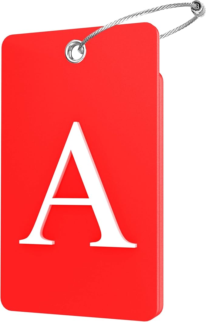 Gostwo 2 Pack Luggage Tags for Suitcases, 26 Initial Letter Travel Luggage Baggage Identification Labels ID Tag Fully Bendable Tags with Stainless Steel Loop (Red) (Letter A)