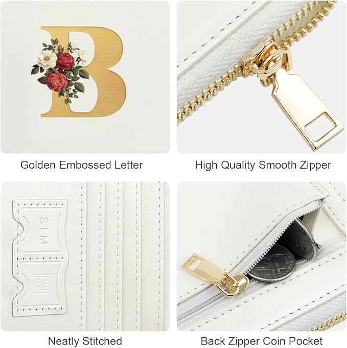 Passport Holder for Travel Personalized Passport Holder Initial Letter Rose Flower RFID Blocking Travel Wallets Credit Cards Holder for Women Men, White B