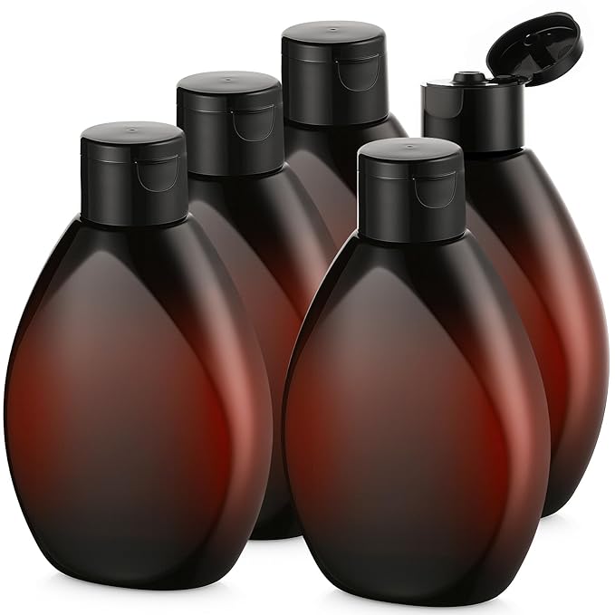 Plastic Squeeze Bottles with Flip Cap 6.9oz 5 Pack Leak Proof Shampoo and Conditioner Containers Travel Essentials for Shampoo Conditioner Body Wash(Brown)