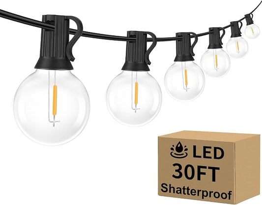 Outdoor G40 LED Globe String Lights 30Feet Dimmable Waterproof Shatterproof | Patio Light with 15+2 Bulbs Connectable Commercial Hanging Lights for Christmas Patio House Backyard Balcony Party(Black)