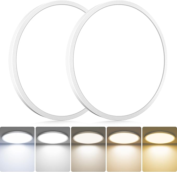 hepside 2Pack LED Flush Mount Ceiling Light Fixture, 13Inch 24W, Dimmable&3000K/3500K/4000K/5000K/6500K Adjustable Low Profile Ceiling Lights, Round Flat Ceiling Light for Kitchen,Hallway-White