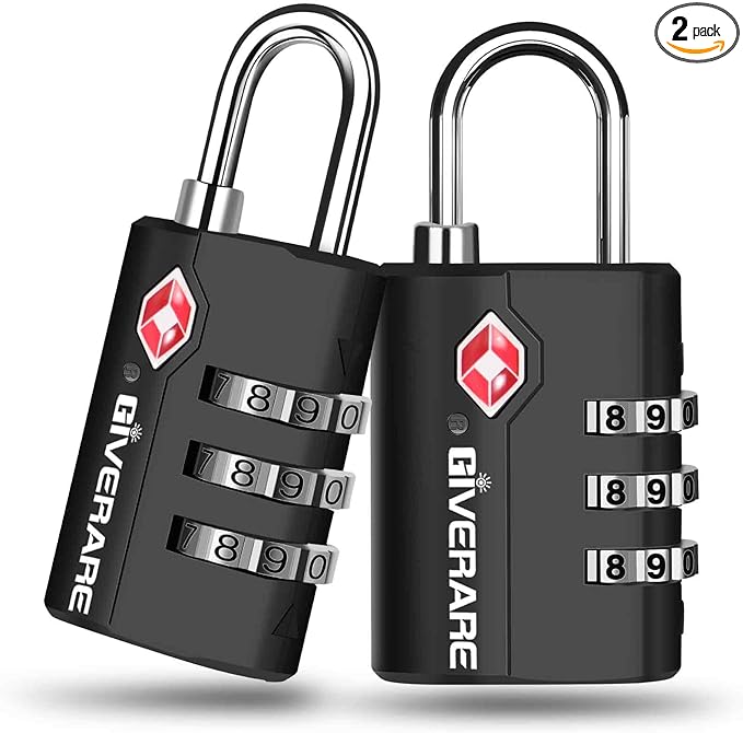 2 Pack TSA Approved Travel Luggage Locks, Suitcase Combination Lock, Keyless 3-Digit Zipper Padlocks, TSA Accepted Compatible Padlock for Gym Locker, Golf Bag Case, Backpack-Black