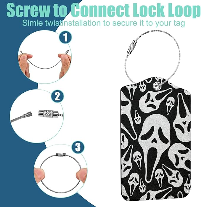 Horror Movie Luggage tag, Suitcase Tags with Privacy Flap and Metal Loop, Ghost Spooky Movie Fans Luggage Tags for Suitcases, Identifiers Travel Essentials Bag Tags for Luggage, Gifts for Women Men