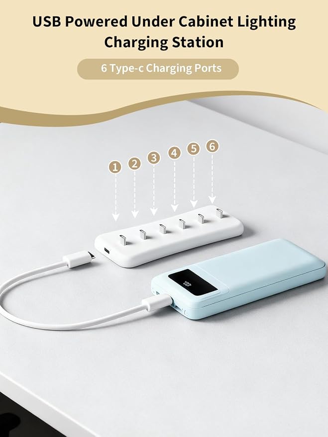 Ledagic Under Cabinet Lighting Charging Station-6Typec Charging Ports 2Pack | Portable Motion Sensor Light Indoor Multi-Light Storage & Charging Base Save Charging Time, Ideal for Cabinet Lights