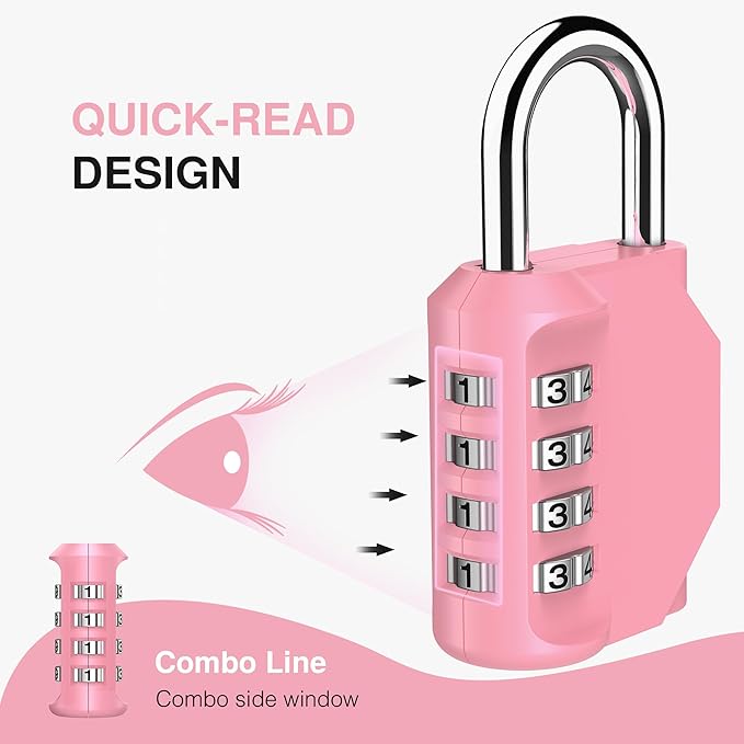 Puroma 1 Pack Combination Lock for Locker 4 Digit Outdoor Waterproof Padlock for School, Gym, Sports, Fence, Toolbox, Gate, Case, Outdoor, Hasp Storage, Cabinets (Rose Pink)