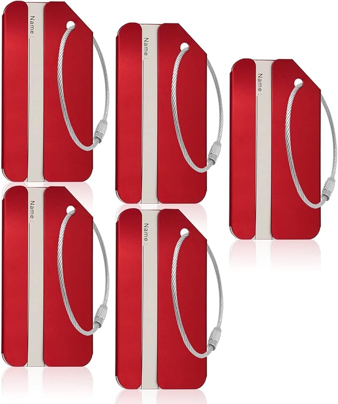 Aluminum Luggage Tags, Luggage Tag Holders for Travel Luggage Baggage Identifier by Ovener (5Pack Red)