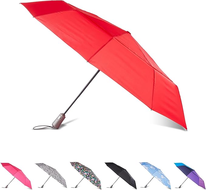 Totes Auto Open/Close Windproof Ultimate Compact Umbrella with UV and Water Repellent Protection