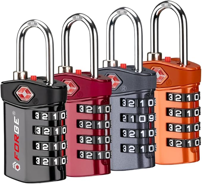 Forge 4-Digit Combination Lock, TSA Approved Locks for Luggage, Travel, Gym, School, Suitcase, Backpack, Pelican case, Easy Read dials, zinc Alloy Body.