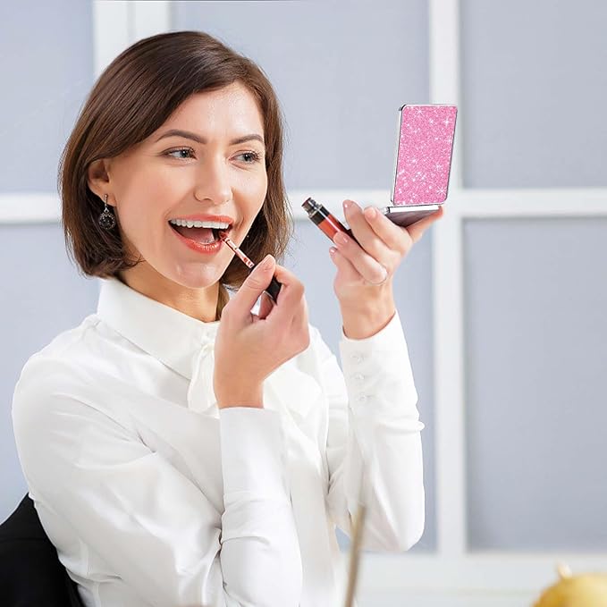 Pocket Mirror, Small Travel Mirror with Magnification, Portable Double-Sided Magnifying Cosmetic Mirror for Daily (Glitter - 1)