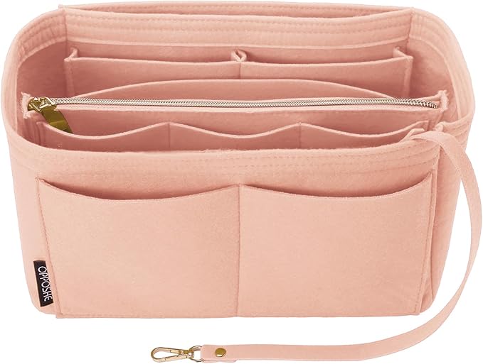 OPPOSHE Purse Organizer Insert for Handbags, Softened Felt Bag Insert Organizer for Tote, Compatible with LV, Coach, MK, Kate Spade, Goyard, Longchamp (Light Pink, Medium)
