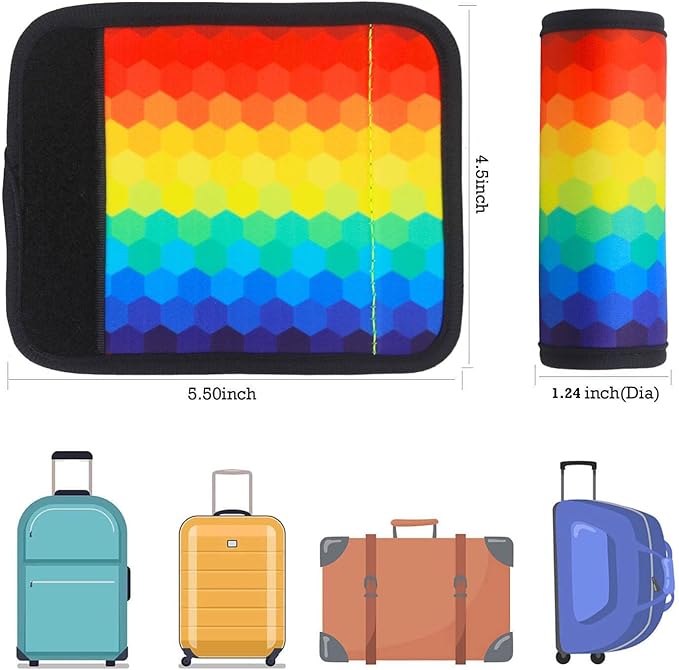 Luggage Handle Wrap for Suitcase-Printed Bright Neoprene Luggage Tags/Grips/Identifiers/Markers/Covers/Gripper for Suitcases Carry On Bags 5 Packs (Rainbow-5 Packs)