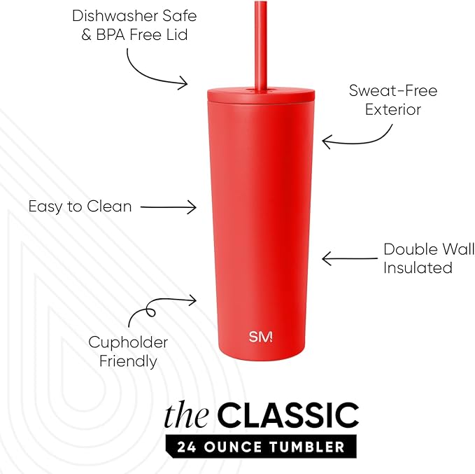 Simple Modern Classic Tumbler with Straw Lid | Insulated Iced Coffee Cup Reusable Stainless Steel Water Bottle Travel Mug | Gifts for Women Men Her Him | 24oz | Saffron