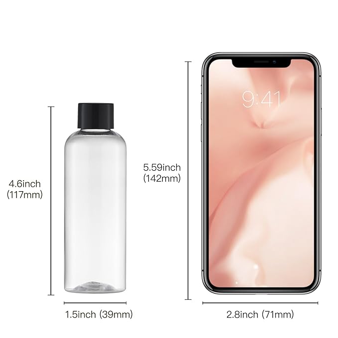 Tekson Plastic Travel Bottles 3.4 oz, Travel Size Containers for Shampoo, Empty Mouthwash Bottles with Black Screw Cap (100ml, Clear)