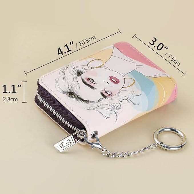 FurArt Zipper Wallet Women, RFID Blocking Credit Card Wallet, Business Card Holder, Compact Size KeyChain Wallet