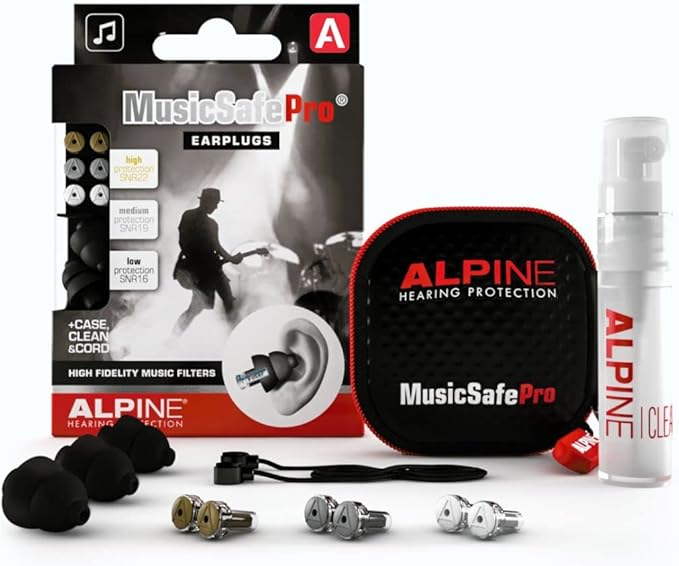 Alpine MusicSafe Pro - High Fidelity Earplugs for Musicians - 3 Interchangeable Premium Filter Sets: 16, 19 & 22 dB - Professional Musician Hearing Protection - Black